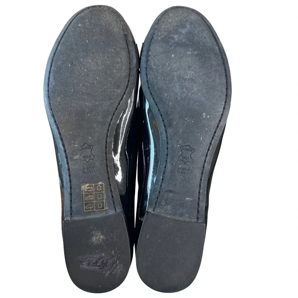 Tory Burch Trudy Patent Leather Ballet Flats Black Bow Logo Size 8.5